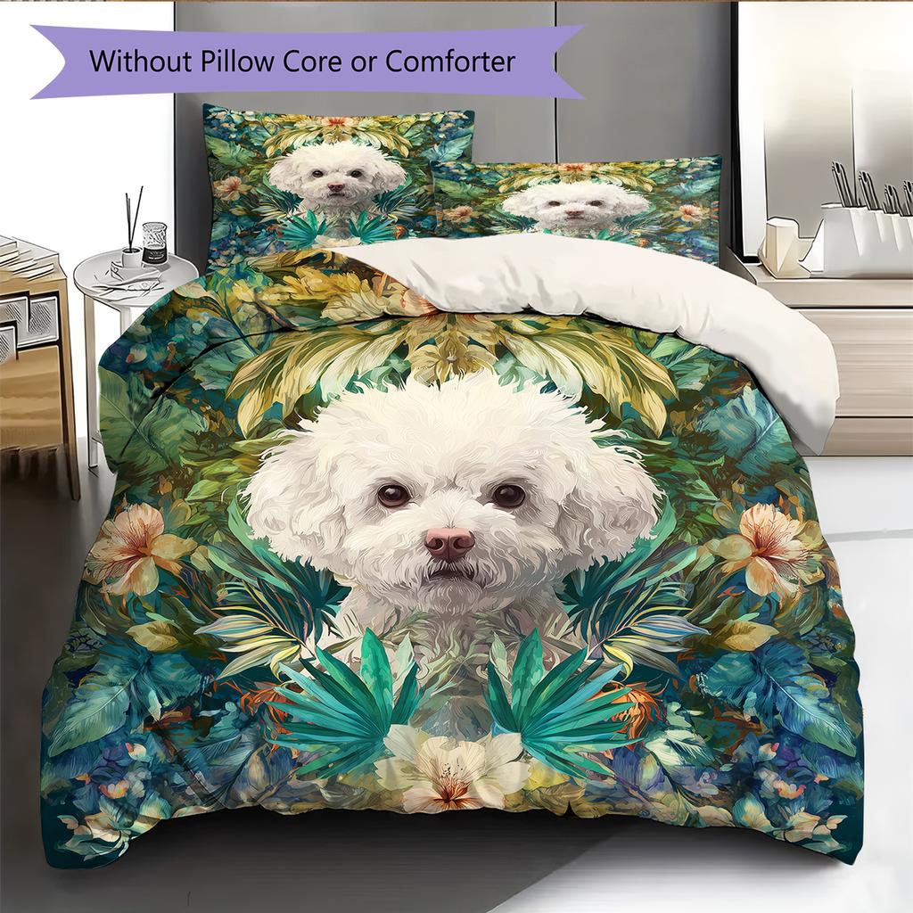 Cute Bichon Pattern Bedding Home Decoration Birthday Gift (1 * duvet cover + 2 * pillowcase, without core)