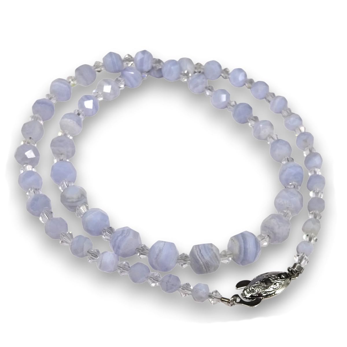 [Your and My Jewelry Box] Natural Blue Lace Agate Necklace, Mirror Cut 5-9mm Beads, SILVER925 Gradient Form, Approx. 50cm Semi-Long [Gift Wrapped]