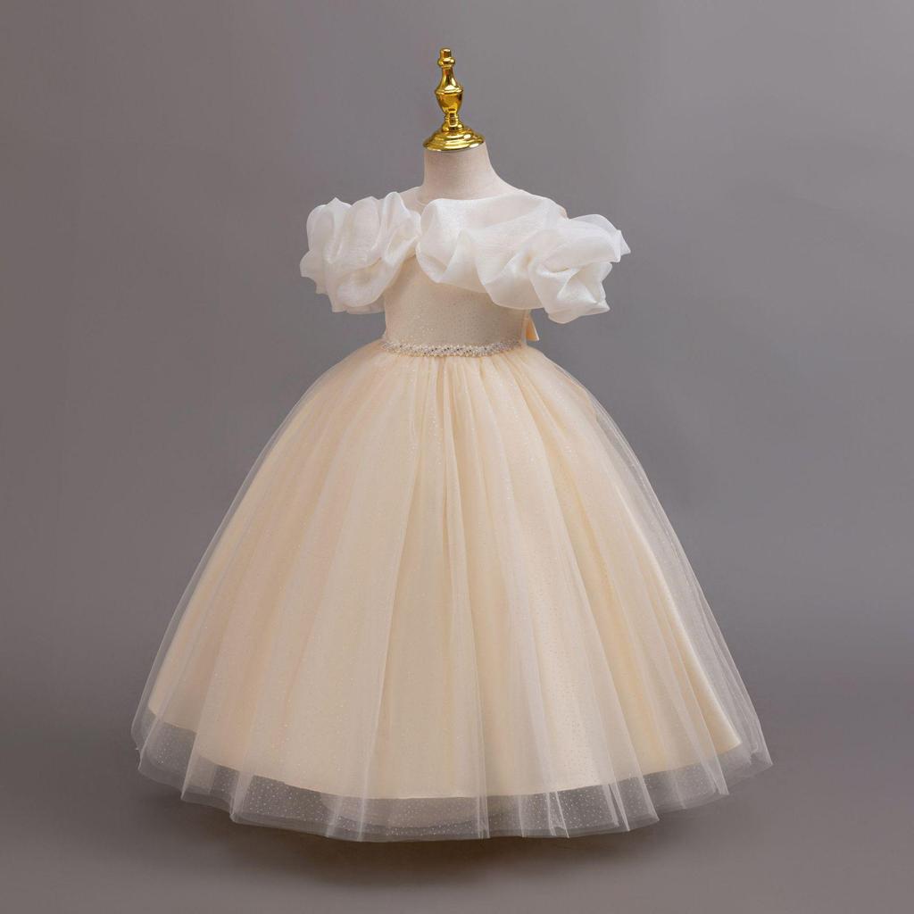 Baby Girls Flower One Shoulder Wedding Dress Princess Evening Dress Ball Gown Party Lace Long Dress 3-12 Year Old Clothes