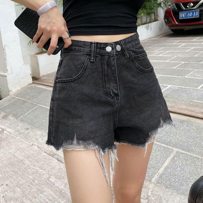 Women's High Waist Black Wide Leg Denim Shorts - Retro Raw Edge, Spring/Summer 2025