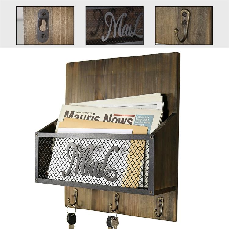 Porta Posta e Chiavi con Pannello Frontale in Rete Metallica e Design con Cornice in Legno Rustico Organizer per l'Ingresso
