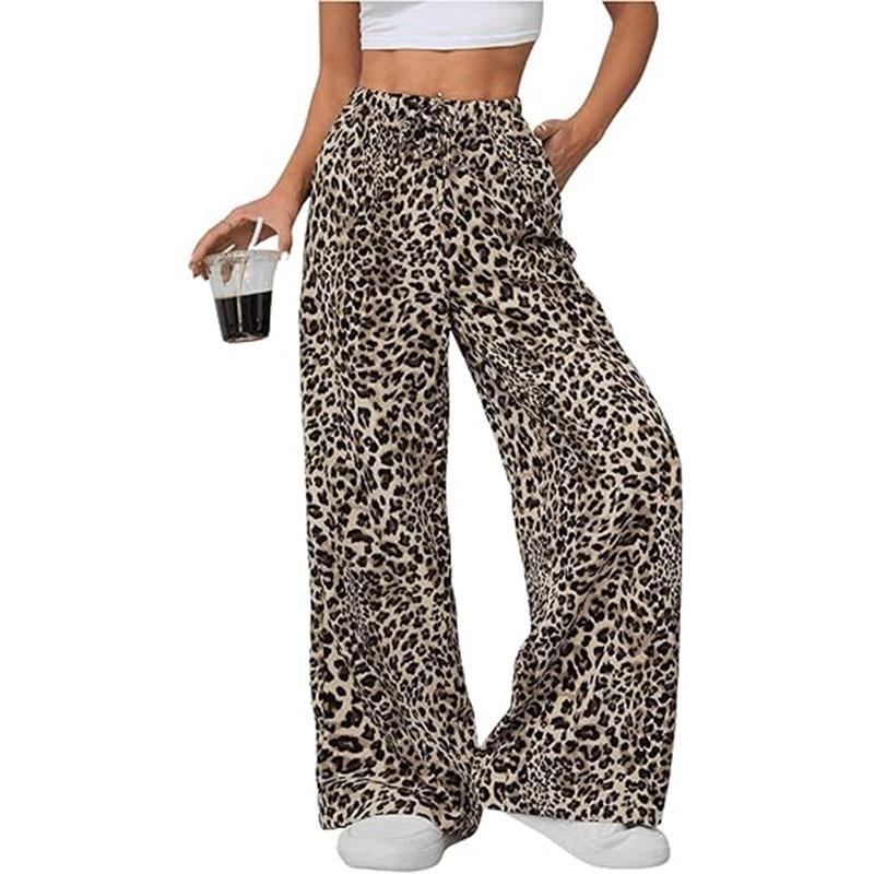 Style Low-waisted Casual Straight Wide-leg Pants Summer Fashion Versatile Leopard Print Pants European American Girls