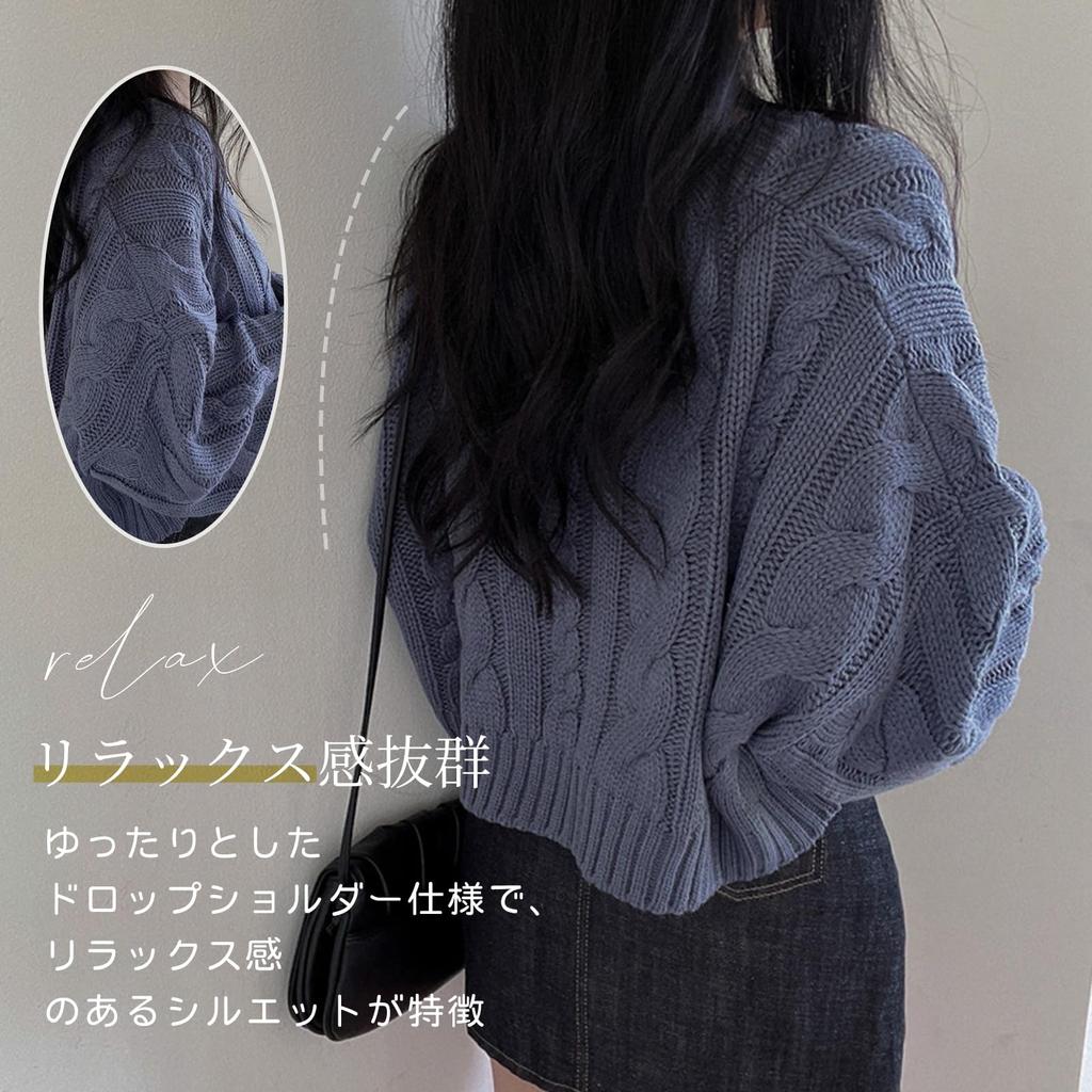 Tamglean Quion Cable Knit Short Drop Loose Long Crew Wide Solid Stylish Knitwear Women's Sweater, Length, Shoulder, Fit, Sleeves, Neck, Sleeves,