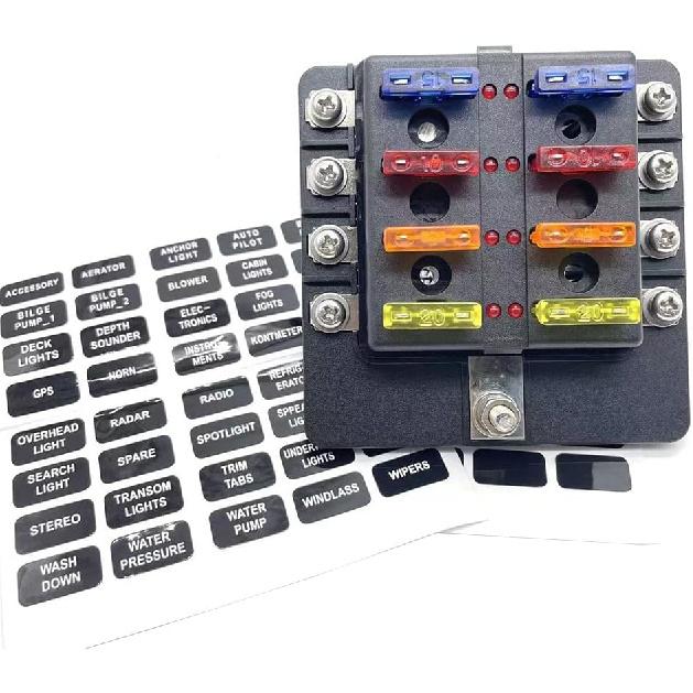 8 Way Blade Fuse Box Holder, 8 Way ATC/ATO Blade Fuse Holder Box, 8 Way ATC/ATO Blade Fuse Holder Box with 5A/1-A/15A/20A Fuses, 8 Way Blade Fuse