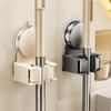 Suction Cup Mop Broom Holder Wall Mounted No Punching Bathroom Organizer With Anti-Slip Silicone Clamp