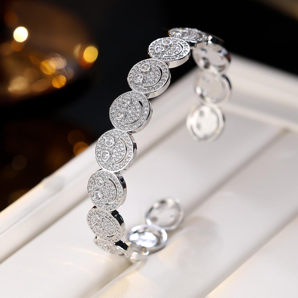 Women Smile Face Bracelet Ring Set Fashion Minimalist Zircon Jewelry Perfect For Party Gathering Wear