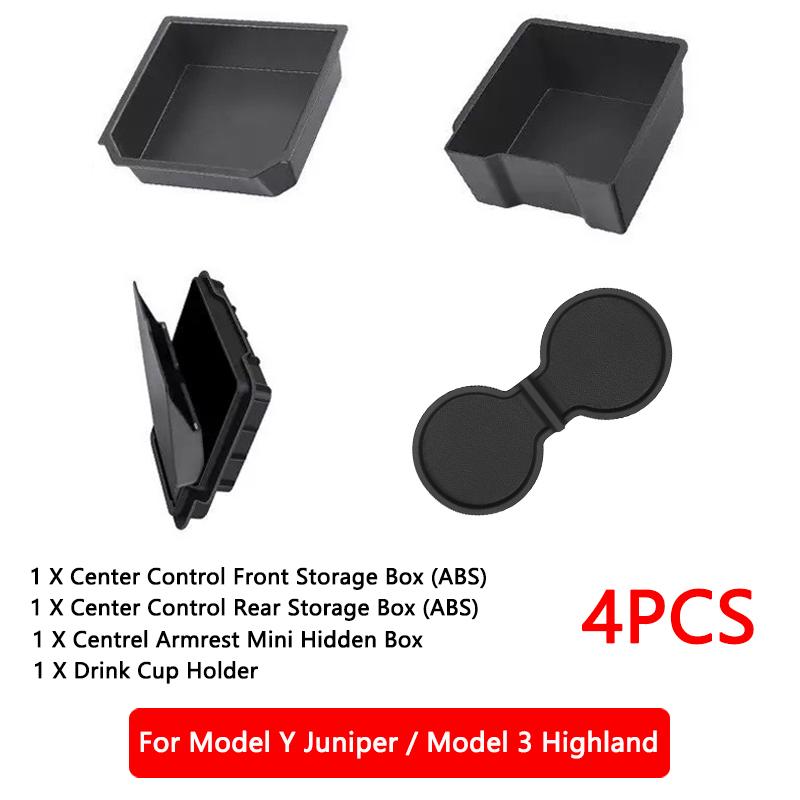 Für Tesla Model Y Juniper Model 3 Highland Mittelkonsolen-Organizer Armlehne Versteckte Aufbewahrungsbox vorne und hinten Untere Silikonmatte