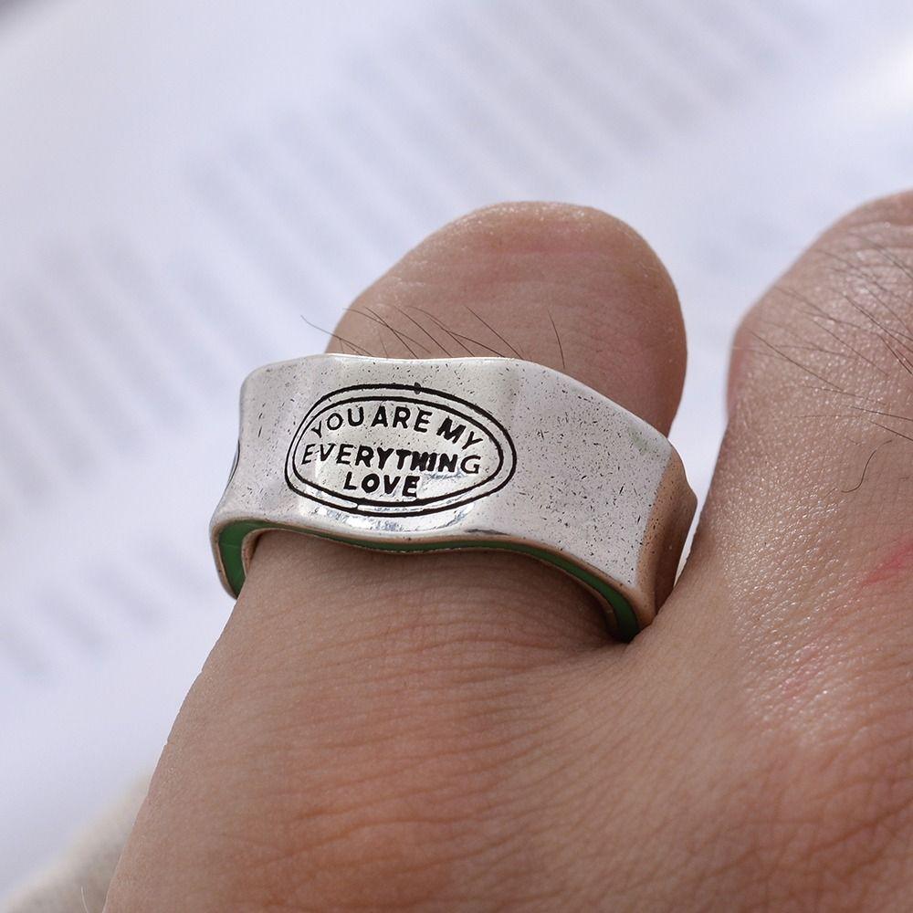 Letters Carving Girl Gift Copper Vintage Ring Women Opening Ring Fashion Jewelry Korean Style Ring