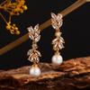 ZAKOL Luxury Leaf Cubic Zirconia Imitation Zircon Dangle Earring for Women Elegant Wedding Engagement Party Zircon