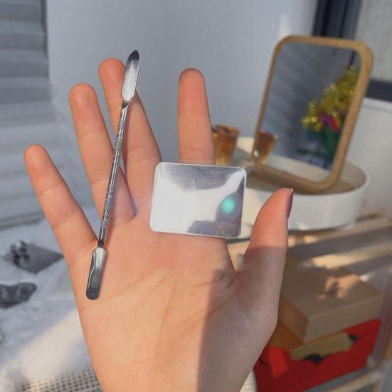 Multifunctional Makeup Palette Mixing DIY Stainless Steel Paint Palette Tray Mixing Rod Spatula Set for Beauty