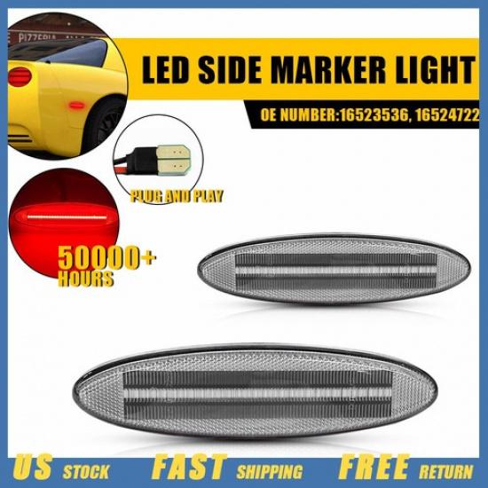 Clear Lens Red LED Strip Rear Side Marker Light For 1997-2004 Chevy Corvette C5