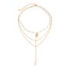 Layered Chain Necklace, Y Chain Long Necklace, Beaded Choker with Pendant, Elegant 3-Layer Necklace for Women Date Party Office Jewelry