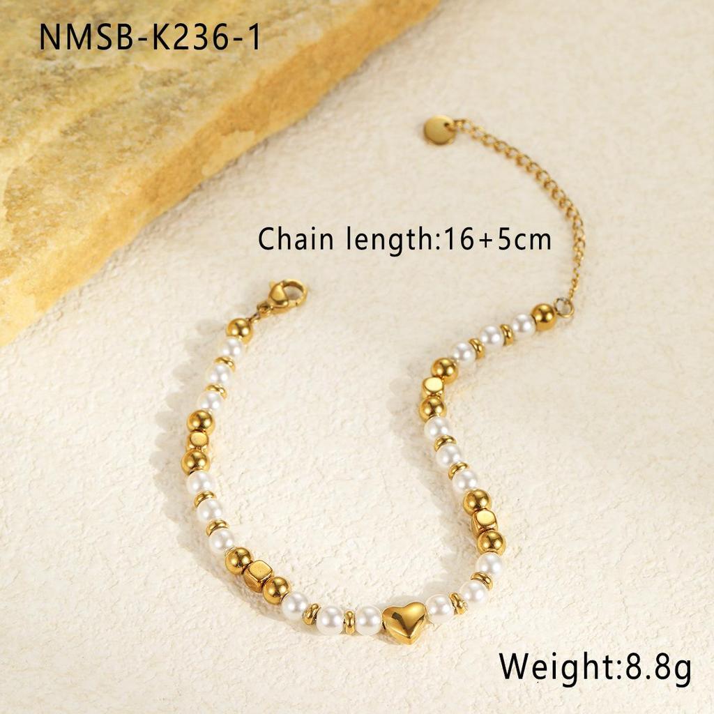 Elegant Baroque Faux Pearl Stainless Steel Layered Bracelet Earrings Set
