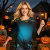 Women's Halloween Printed Long Sleeve Blouse with Round Neck and Three-Quarter Sleeves for Festive Occasions