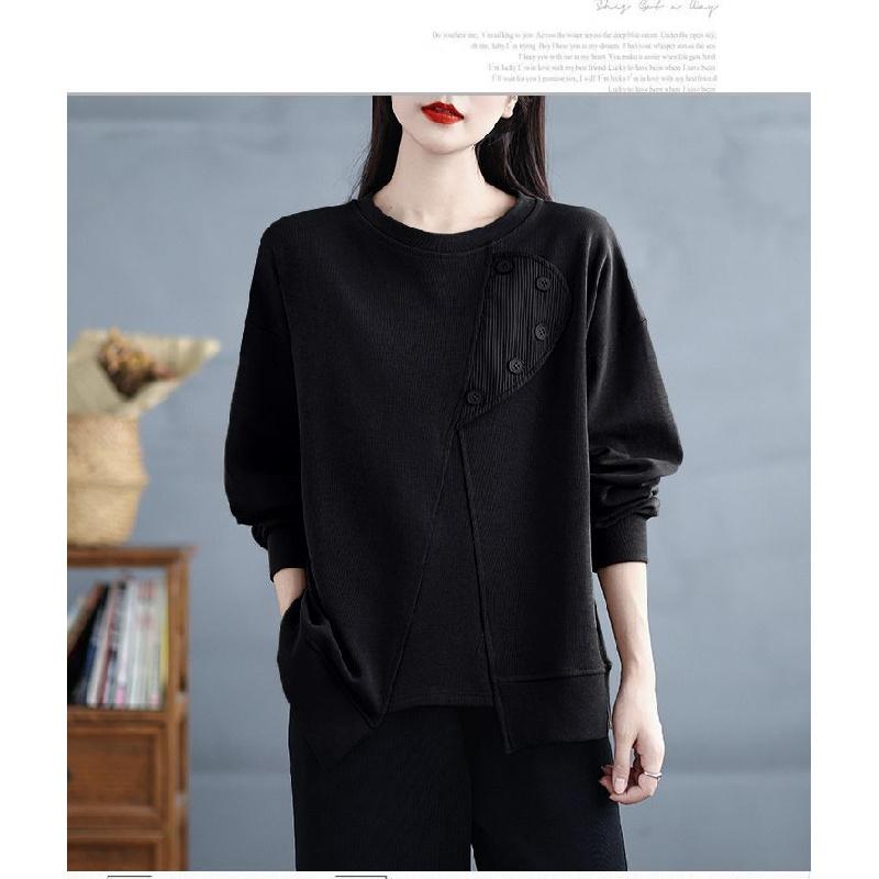2026 Spring and Autumn New Loose Sweatshirt for Women, Solid Color, Casual Style, Versatile Irregular Top