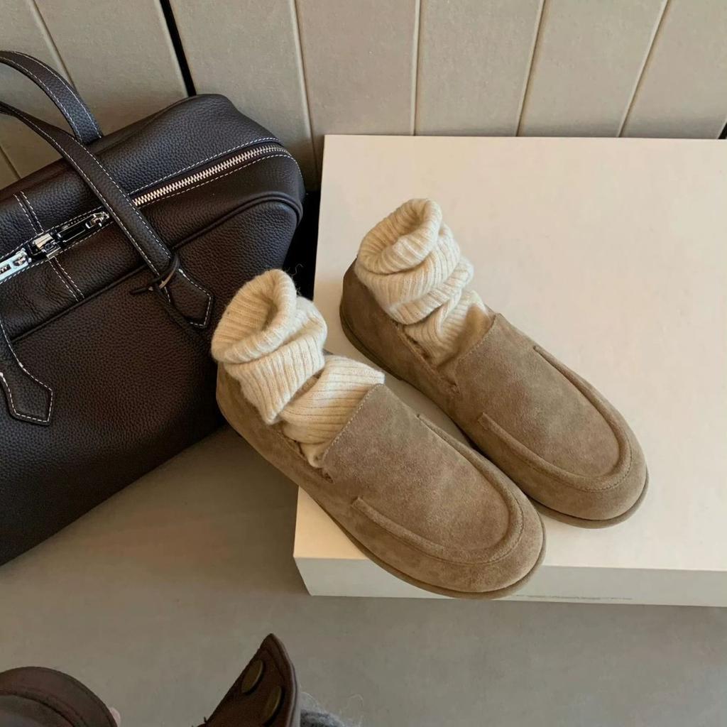 Minimalist flat-bottomed one-pedal lazy plush shoes fluffy shoes casual versatile, comfortable and lightweight