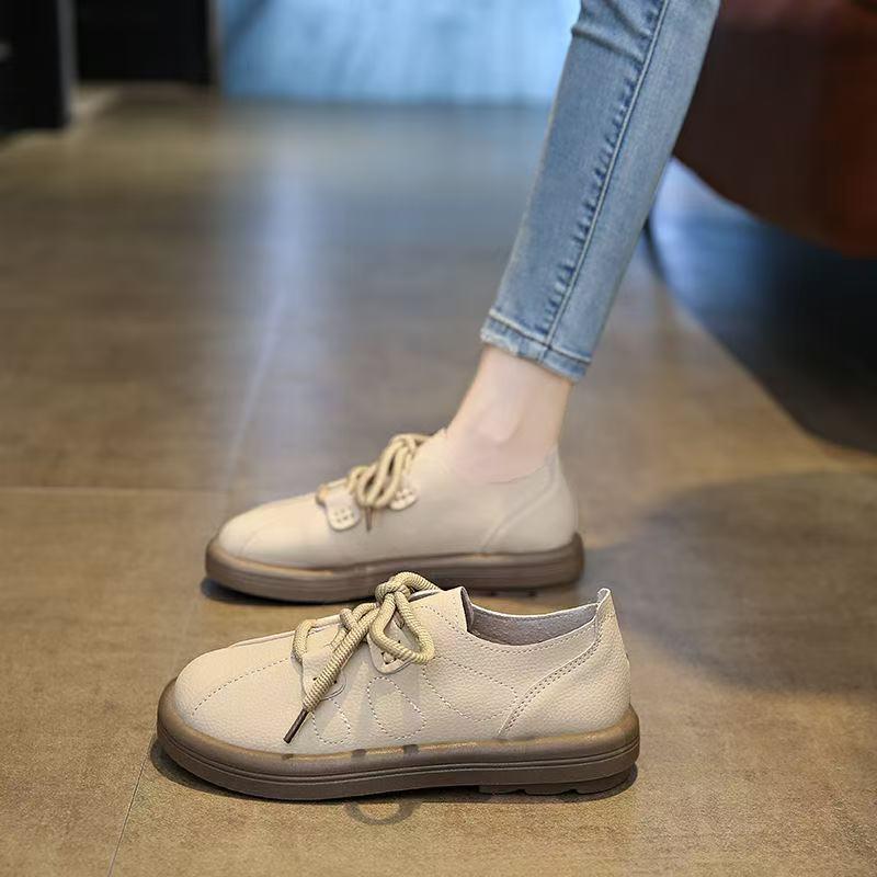 College style flat bottom lace-up small leather shoes big head round head single shoes autumn new Mori students casual shoes