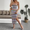 YYFS Women's Fashion Summer Spring Stripe Print Sleeveless Middle Waistline Casual Dresses