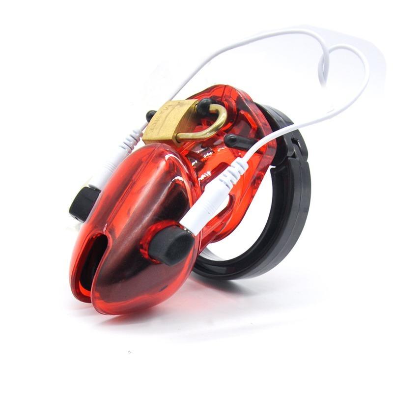 Electro Shock Male Chastity Cage Restraint Locking Ring Belt E-Stim Device  Penis Stimulation Sex Toy for Men Adult Sex Game