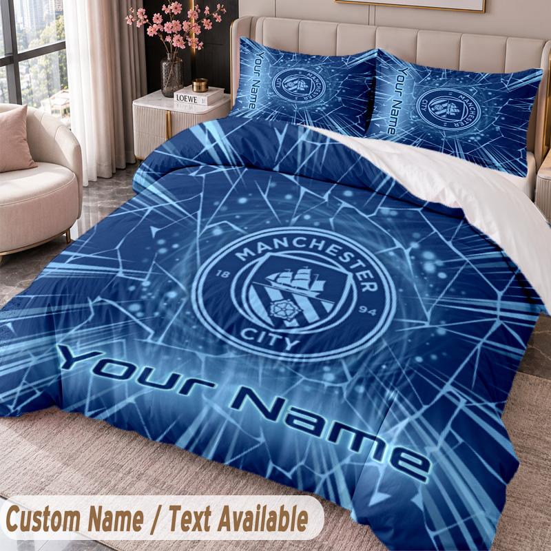 Manchester City Printed Bedding Set Custom Name Text 1 Duvet Cover 2 Pillowcases For Bedroom