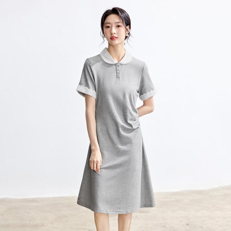 INMAN Contrast Lace Polo Collar Ruched Waist Midi Dress M