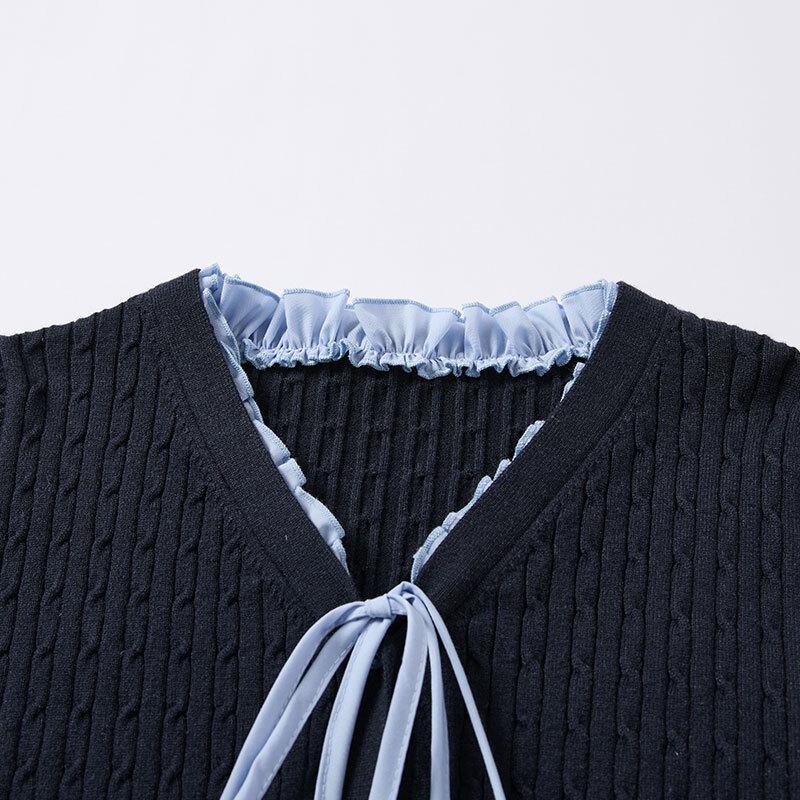 Women's College Style Pleated Skirt & Cable Knit Cardigan Set