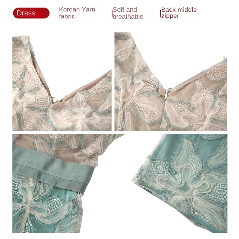 GMXIA Mini Fanny Pack Hip Skirt Summer Women's Goddess V-neck Slim-fit Sequin Dress