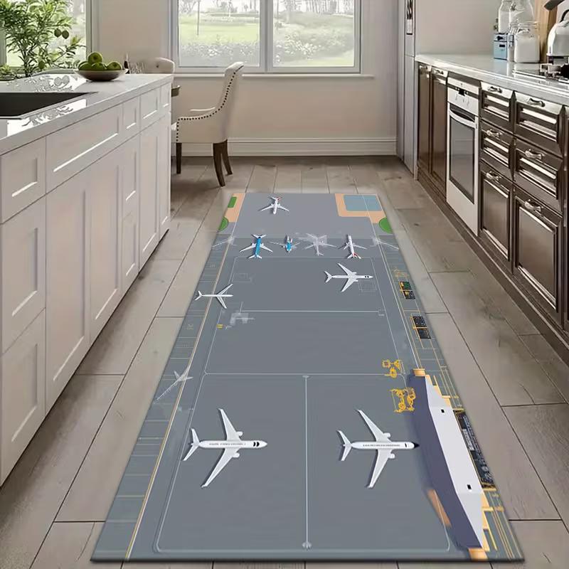 Flugplatz-Druckteppich Spielstrecke Langer Teppich Flur Veranda Wohnzimmer Schlafzimmer Dekorative Fußmatte