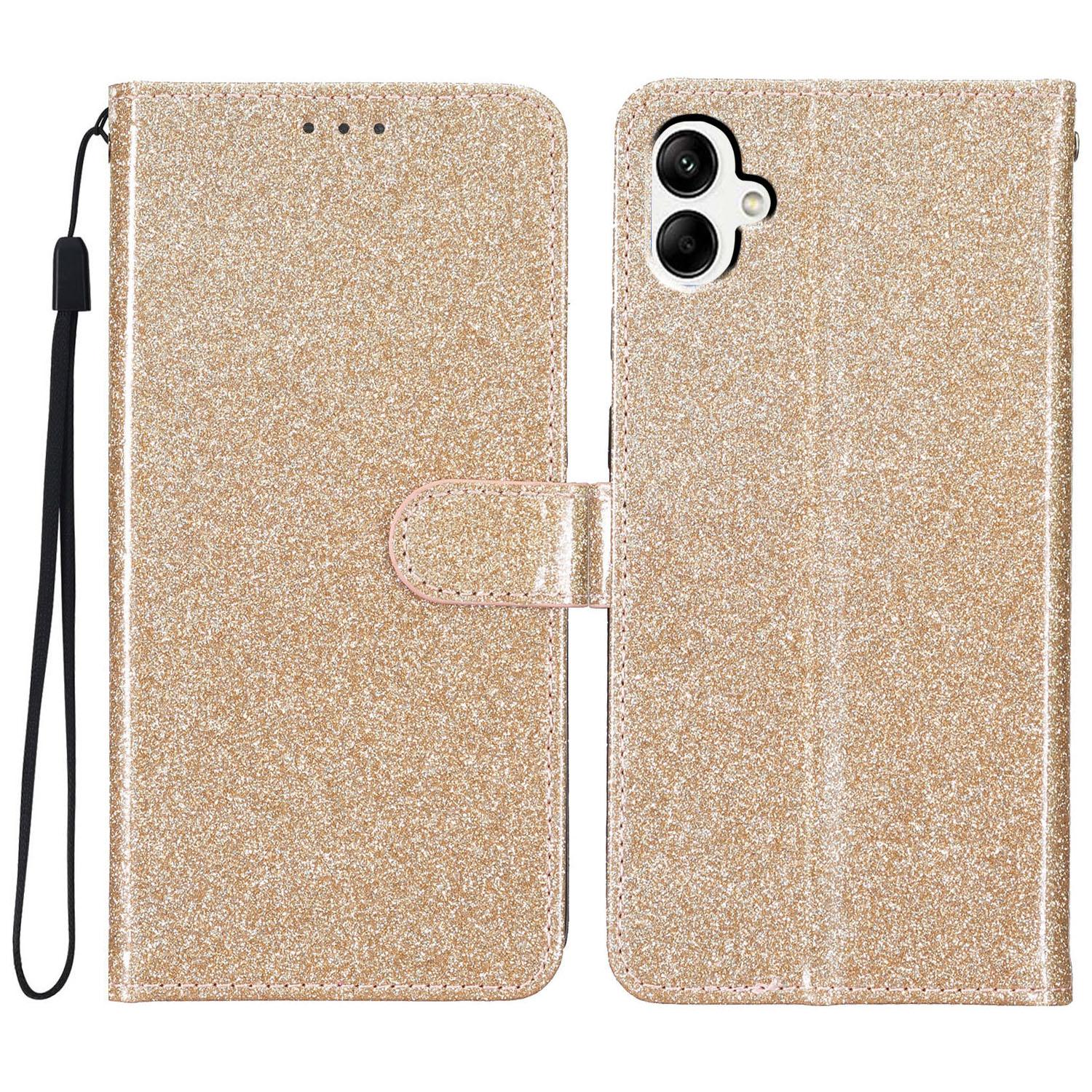 

For Samsung Galaxy A06 4G Wallet Case Glitter Anti-Scratch Leather Phone Cover Stand Gold