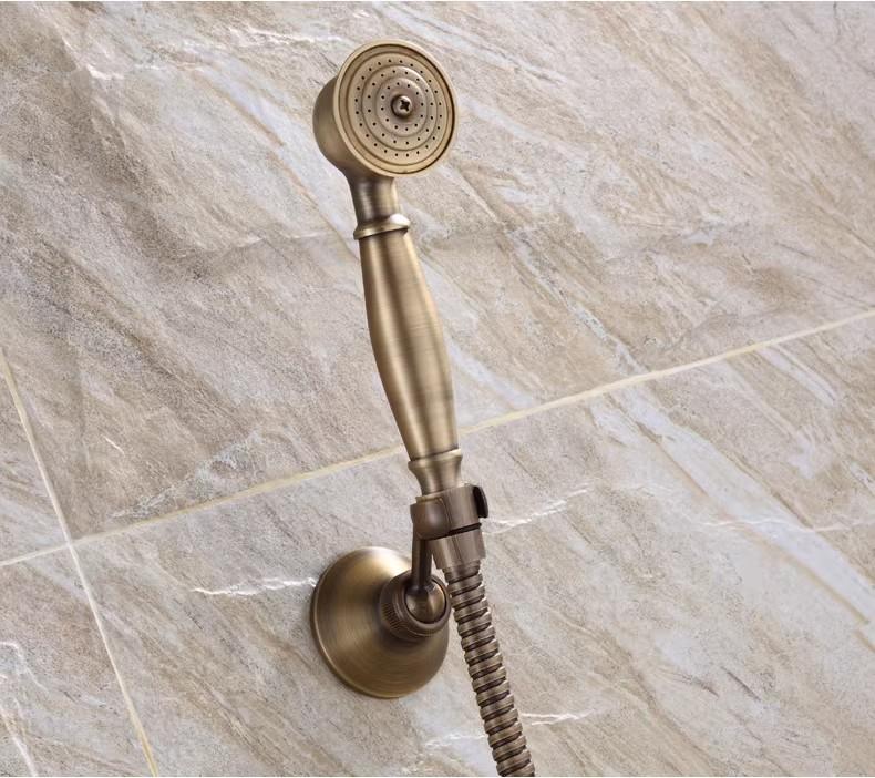 Badezimmer Duscharmatur Set Messing Wandmontiert Antik Einhebel Warm und Kalt Klassisch Badewannen und Duscharmatur Set