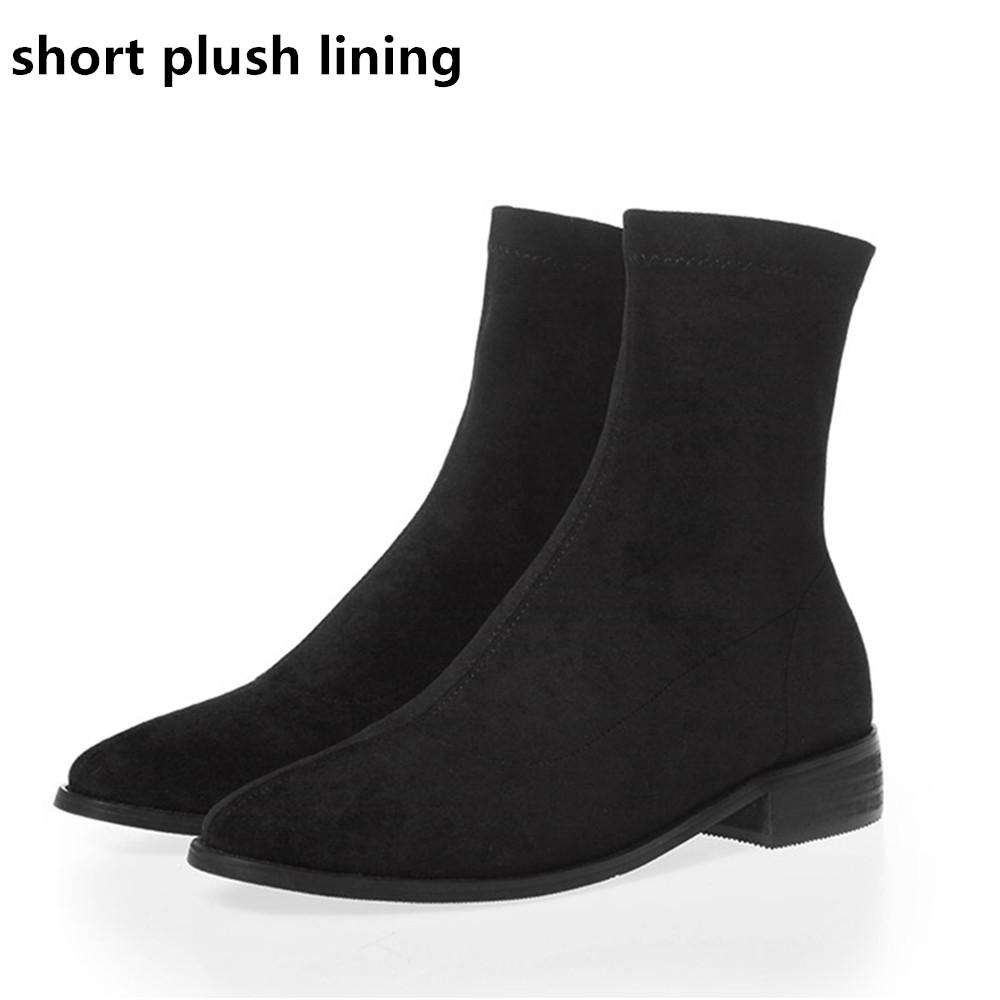 High Quality Ladies Sheep Suede Ankle Boots Chunky Low Heel Round toe Boots Fashion Women Slip-on Winter Boots Shoes 34-43