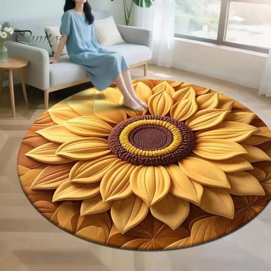 Soft Plush Floor Mat Large Size Non-Slip Backing Rug 3D Sunflower Design Door Living Room Bathroom Kitchen Decoration Non-slip