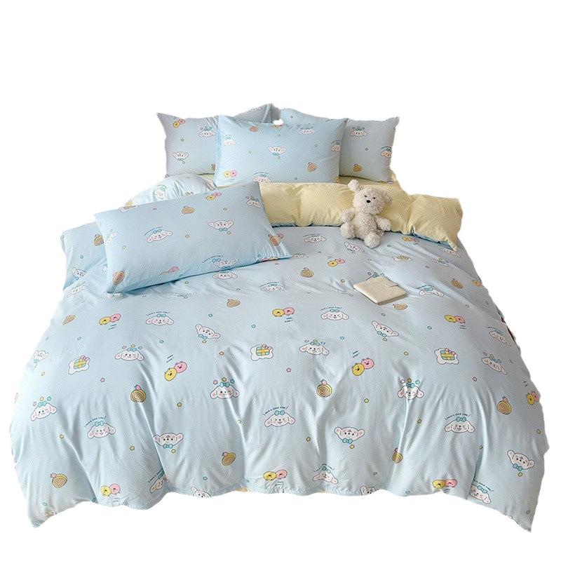Small Fresh Mattress Quilt Cover Class A Maternal And Infant Grade Cartoon Dormitory Bed Sheet Three-Piece Set Super Soft Washed Cotton 4Pcs Set