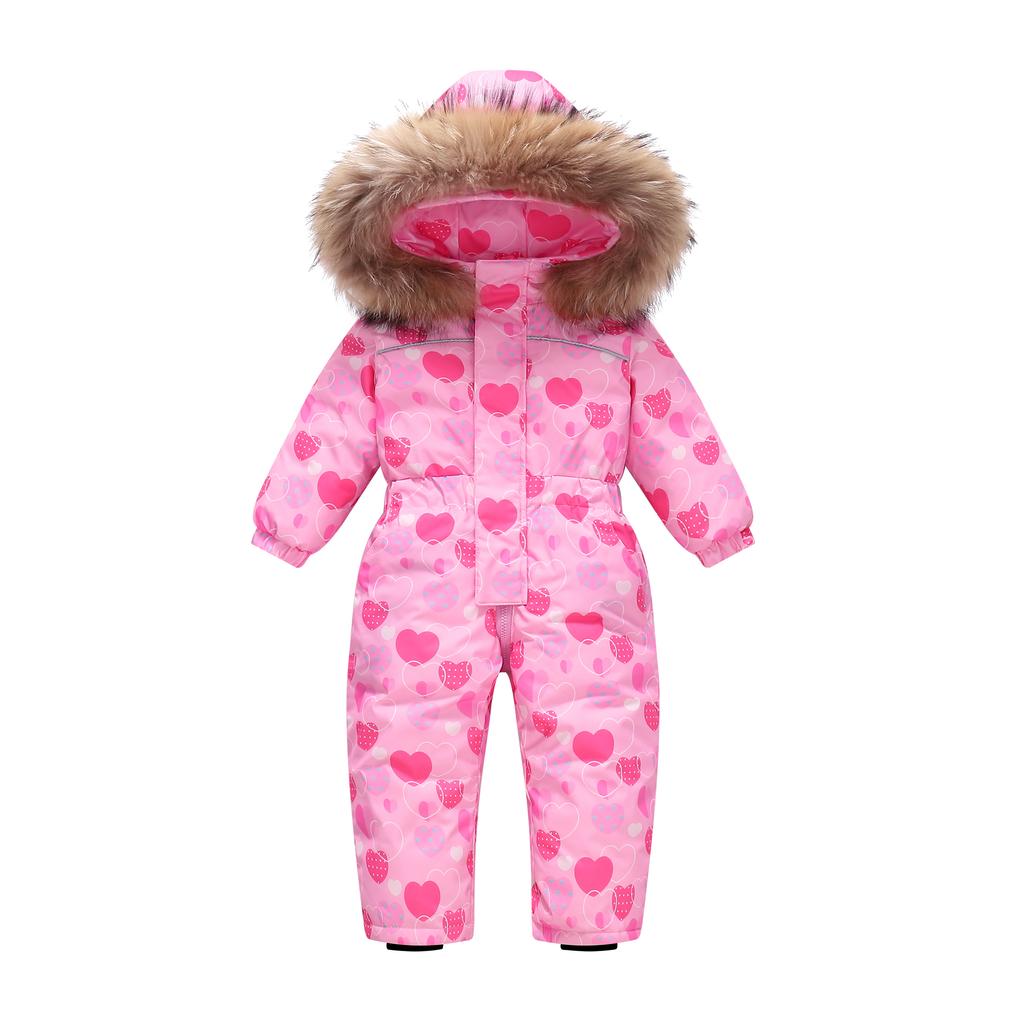 Batolecí Chlapecká Dívčí Péřová Kombinéza do Sněhu – 90% Prachové Peří z Bílé Kachny Jednodílná Zimní Kombinéza s Kapucí, Vodotěsná, 1–6 let