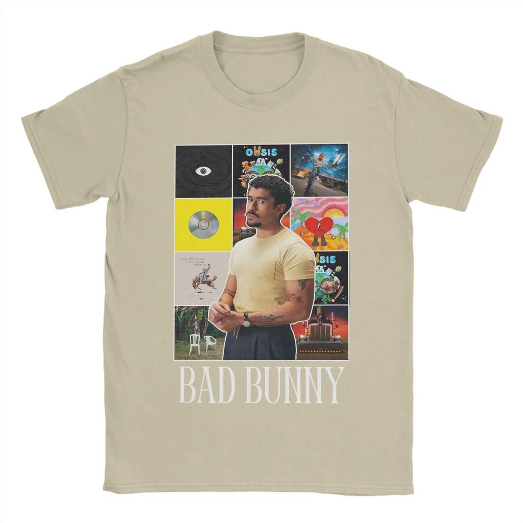 Bad Bunny Album Collage Portrait T-Shirt, Unisex Latin Music Fan Streetwear Tee, 100% Cotton Casual Short Sleeve Top
