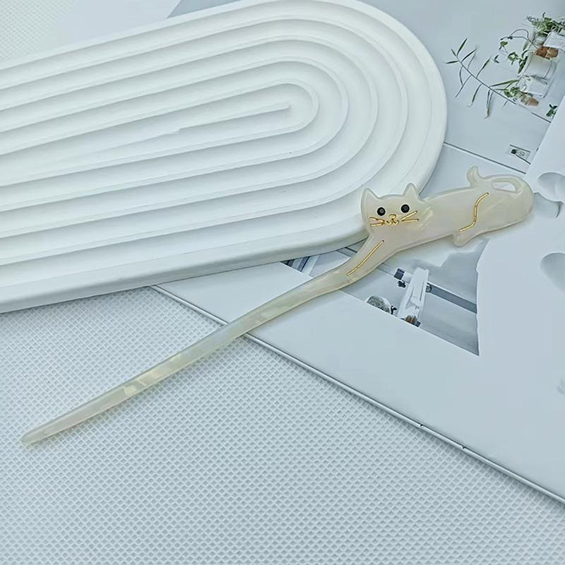 Cute Cartoon Cat Zircon Acetate Hairpin Hair Sticks For Women Girls Creative Colored Hair Clasp Headwear Hair Accessory
