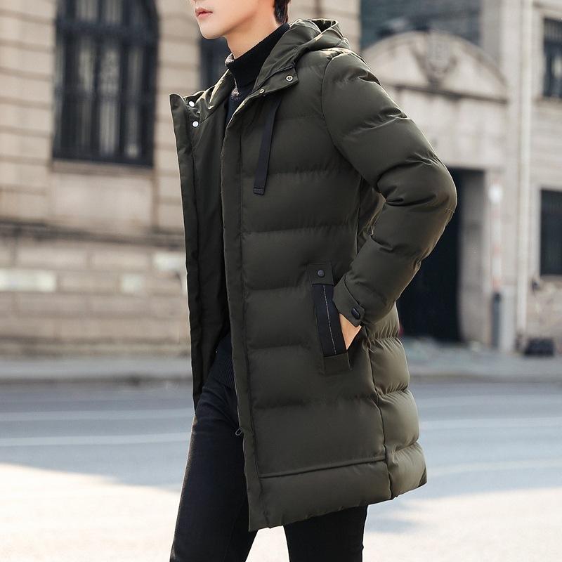 Padded-on men's medium and long winter thickened casual warm padded jacket hooded winter padded jacket