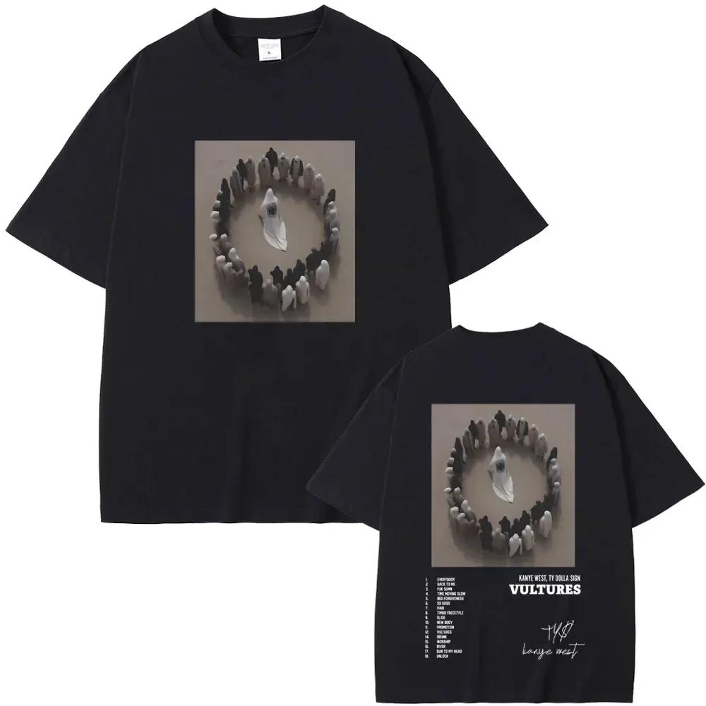 Rapper Kanye West Vultures New Music Album Graphic T Shirts Unisex Wounisex Hip Hop Fashion Oversized Tshirts Malecotton Tshirt Black