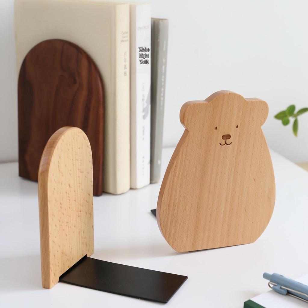 Nordic Solid Wood Bookends: Telescopic Desktop Storage for Students, Creative Ins Style Book Supports