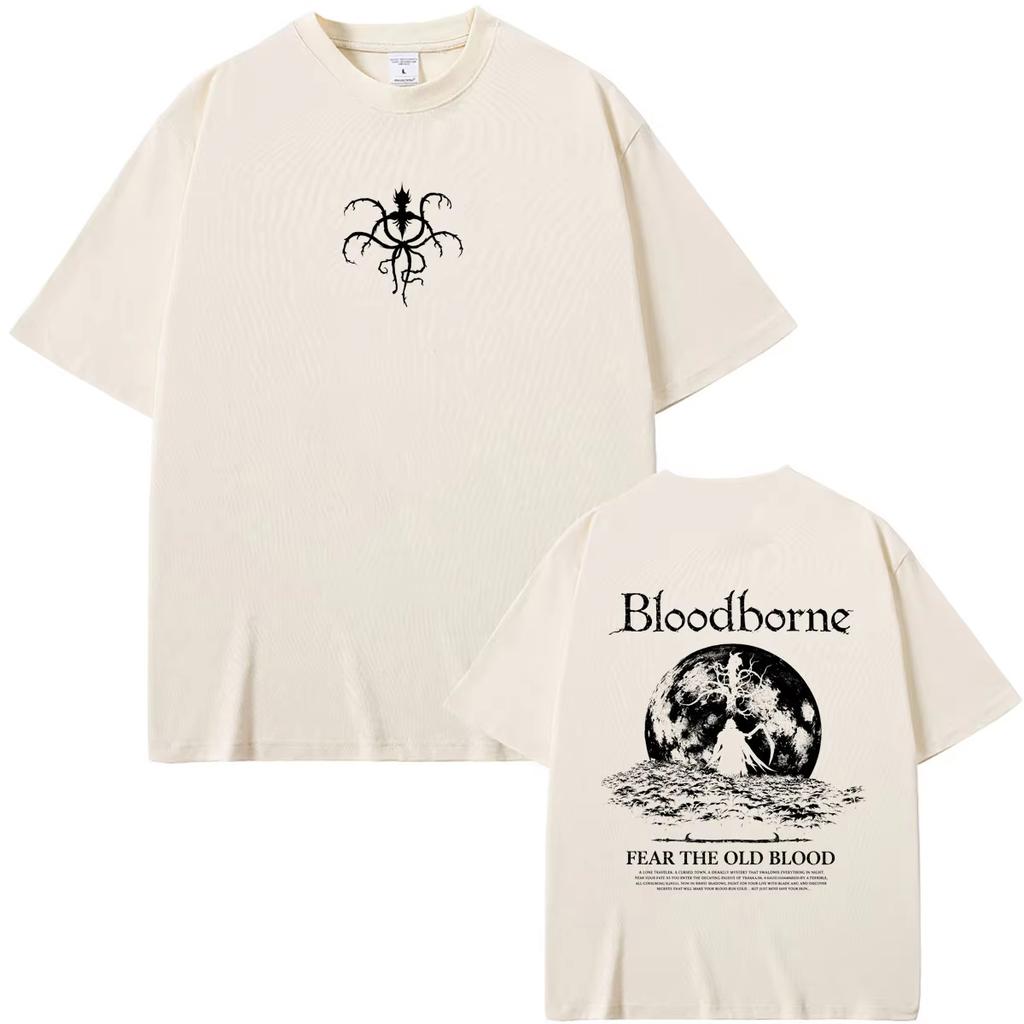 Camiseta Unisex Verano Estilo Horror Estampado Gráfico Game Bloodborne Fear The Old Blood Manga Corta Holgada para Hombre y Mujer