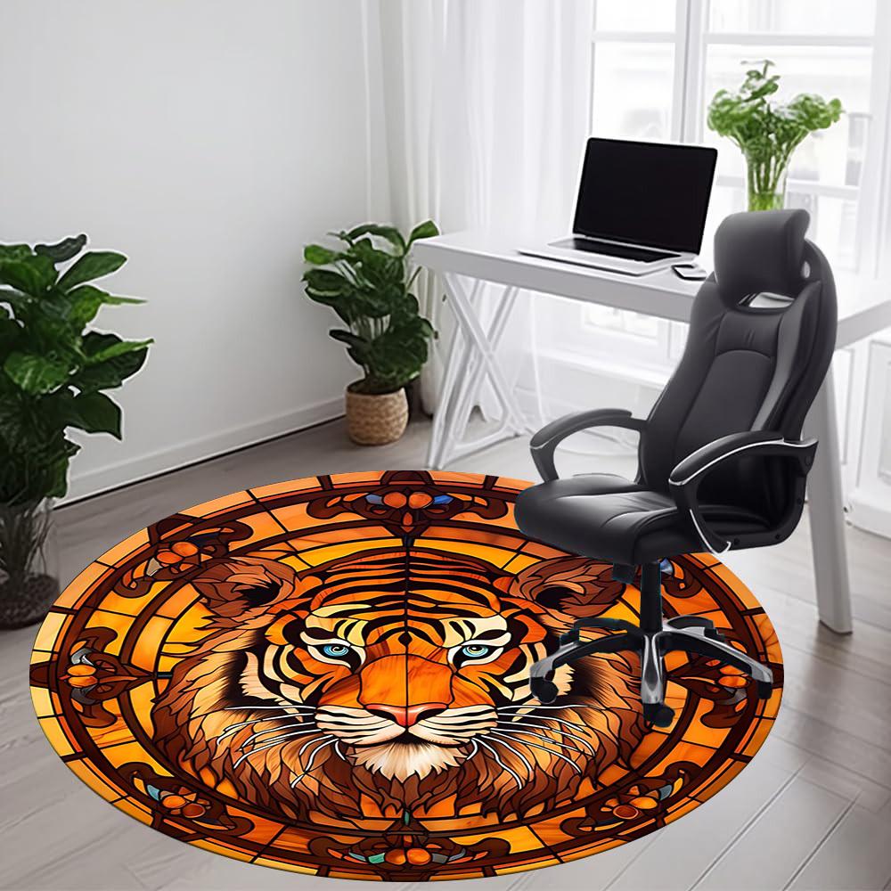 1PCTiger Stained_Glass Office Round Area Rug,  Mat Suitable For Office, Under Office Chairs Bedroom Living Room Home Decor, Room Deco