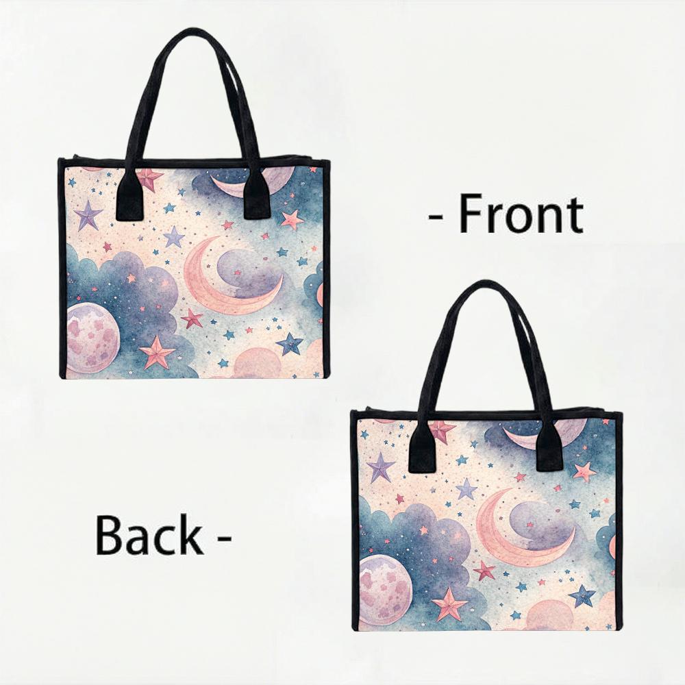Cute Moon Star Printed Tote Bag for Women Fashion Large Capacity Casual Handbag for Daily Shopping Travel Work