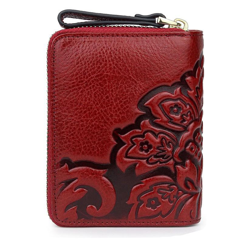 Full-leather China Style Short Wallet Women's Card Bag Multifunctional Organ Page ID Cowhide Folded Change Folder