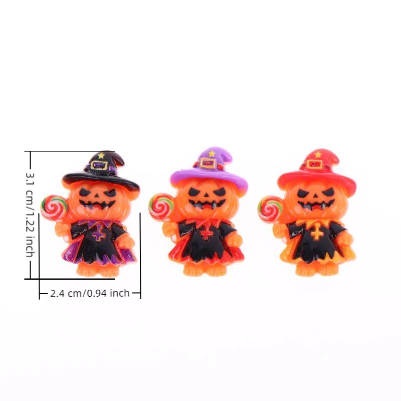 5Pcs Halloween Pumpkin Wizard Jack Resin Charms With Cute Witch Design Perfect For Diy Jewelry Making Halloween Party Decor