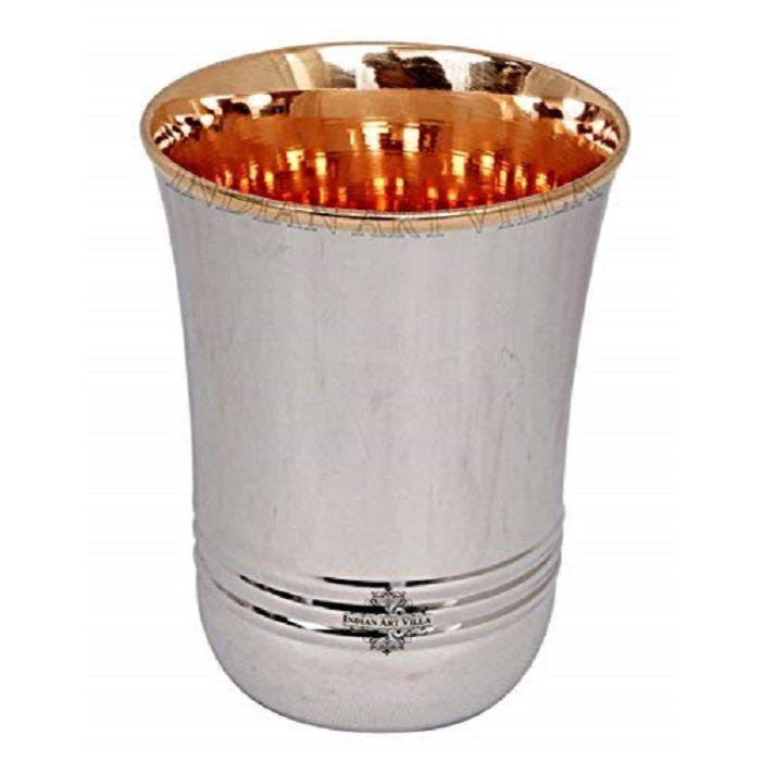 Steel Copper Glass Tumbler Set (Silver and Brown, 250 ml Each) - 4 Pieces