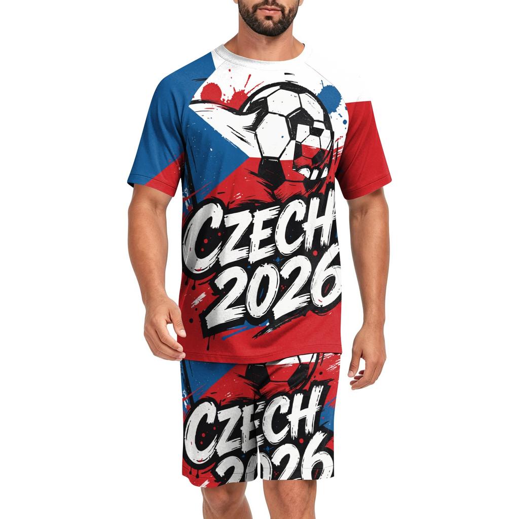 Conjunto de Pijama para Hombre de Manga Corta y Pantalones Cortos Ligero Cómodo Ropa de Dormir con Diseño de Fútbol Estampado para Uso Casual en Casa