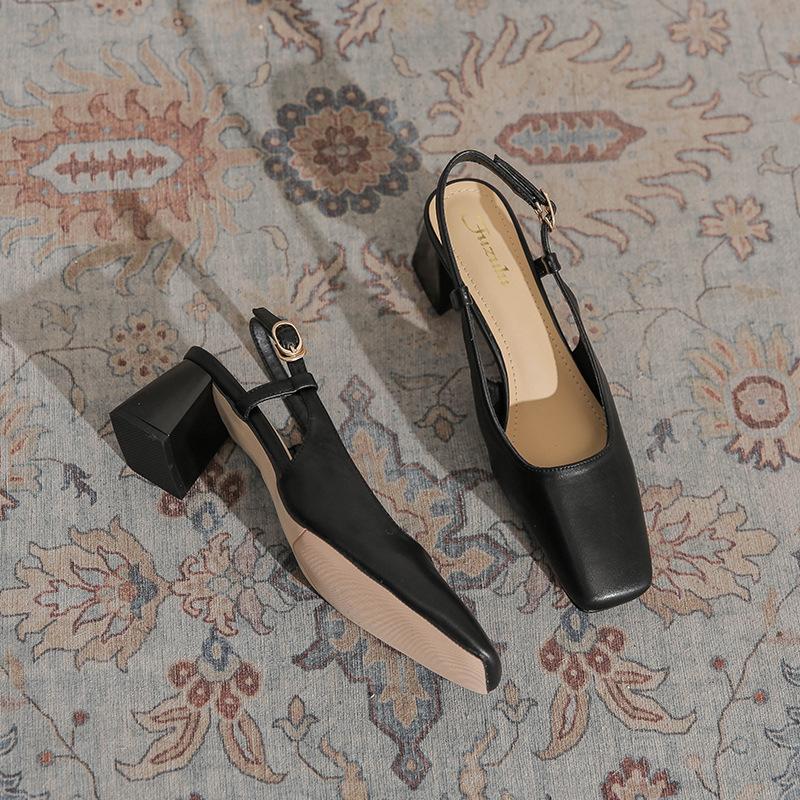 Minimalist Style Solid Color Plain Single Shoes Women's French Elegance 2025 Summer New Fashionable Versatile Bag Head Empty Sandals
