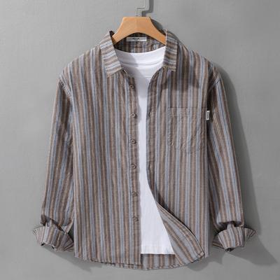 Japanese Style Striped Long Sleeve Shirts for Men Daily Spring/Autumn Pure Cotton Soft and Comfortable Casual Tops Youth New Fashion Men Shirt