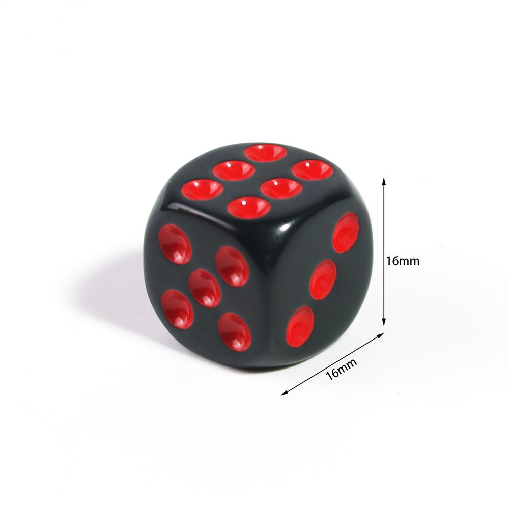 Set di 10 dadi neri rotondi da 16 mm in acrilico a 6 facce con pallini colorati per giochi da tavolo