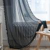 Boho Curtains Lace Semi-Sheer Hollow Knitted Handmade Tassels Rod Pocket Window Rustic Farmhouse Drapes for Living Room Bedroom